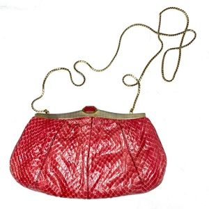 Judith Leiber Vintage Snakeskin Clutch Bag Red